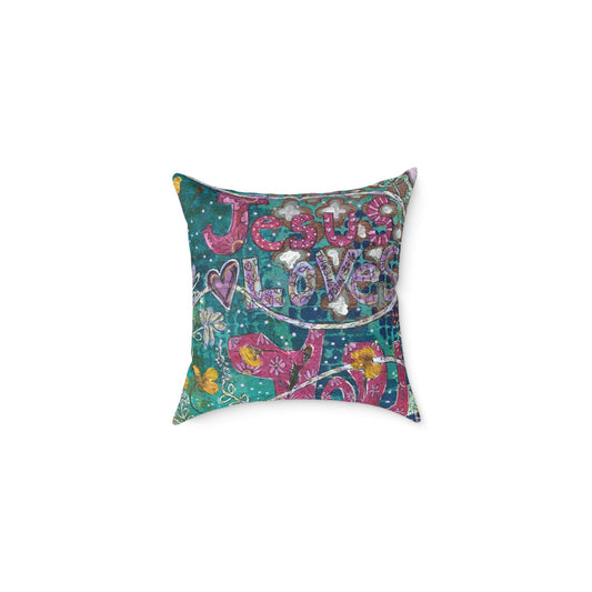 Pillow, Jesus Loves You, Christian Home Decor, Faith Decor, Christian Gifts, Square Poly Canvas Pillow
