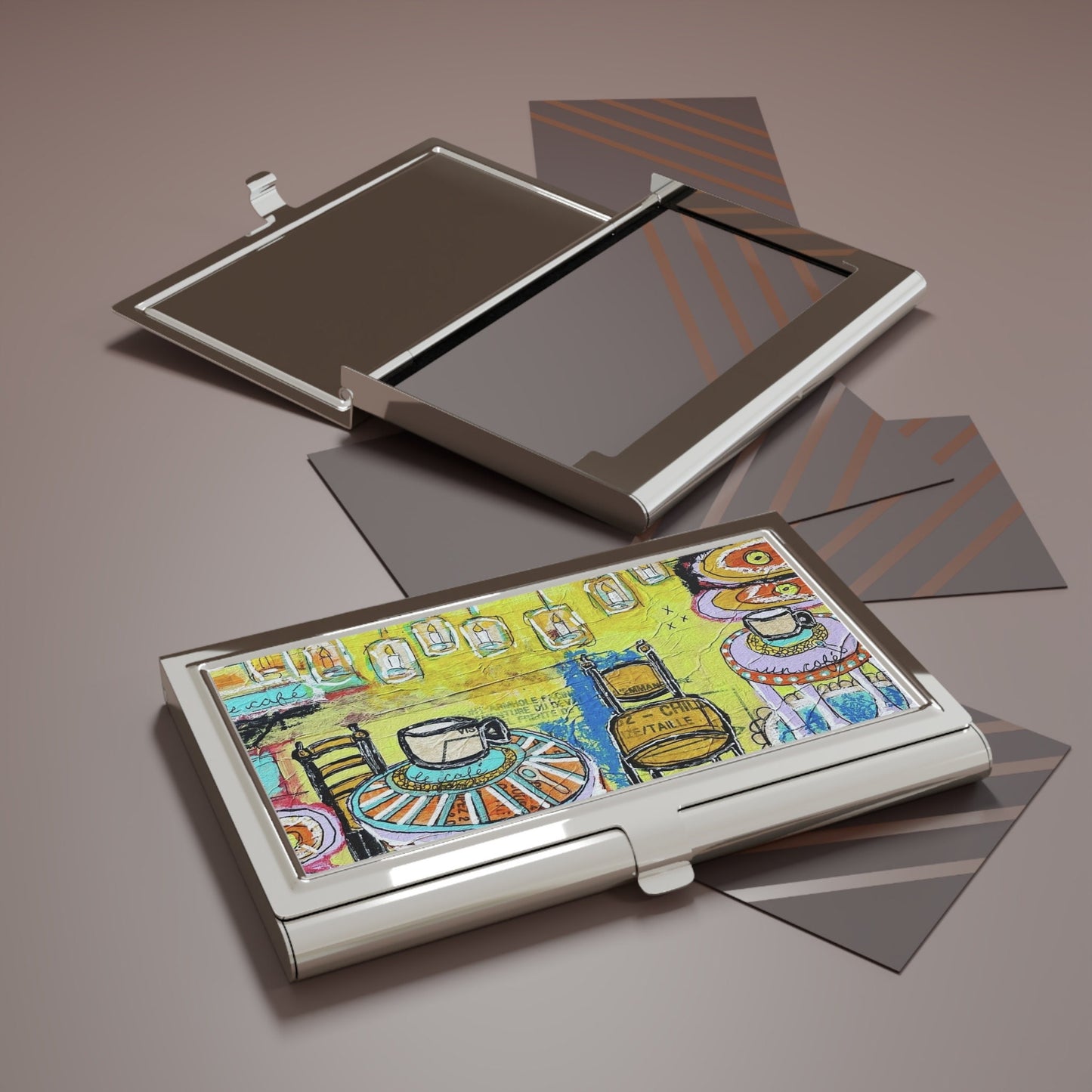 French Cafe Design, France inspired, French coffee house art - Business Card Holder