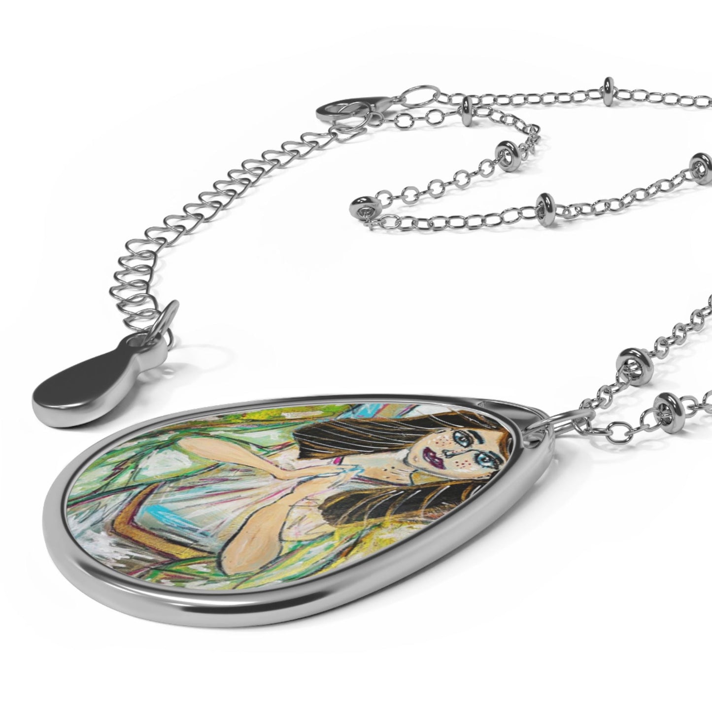 Oval Necklace, Guardian Angel Pendant, Religious Gift Jewelry, Angel Art Pendant Necklace, Faith Jewelry