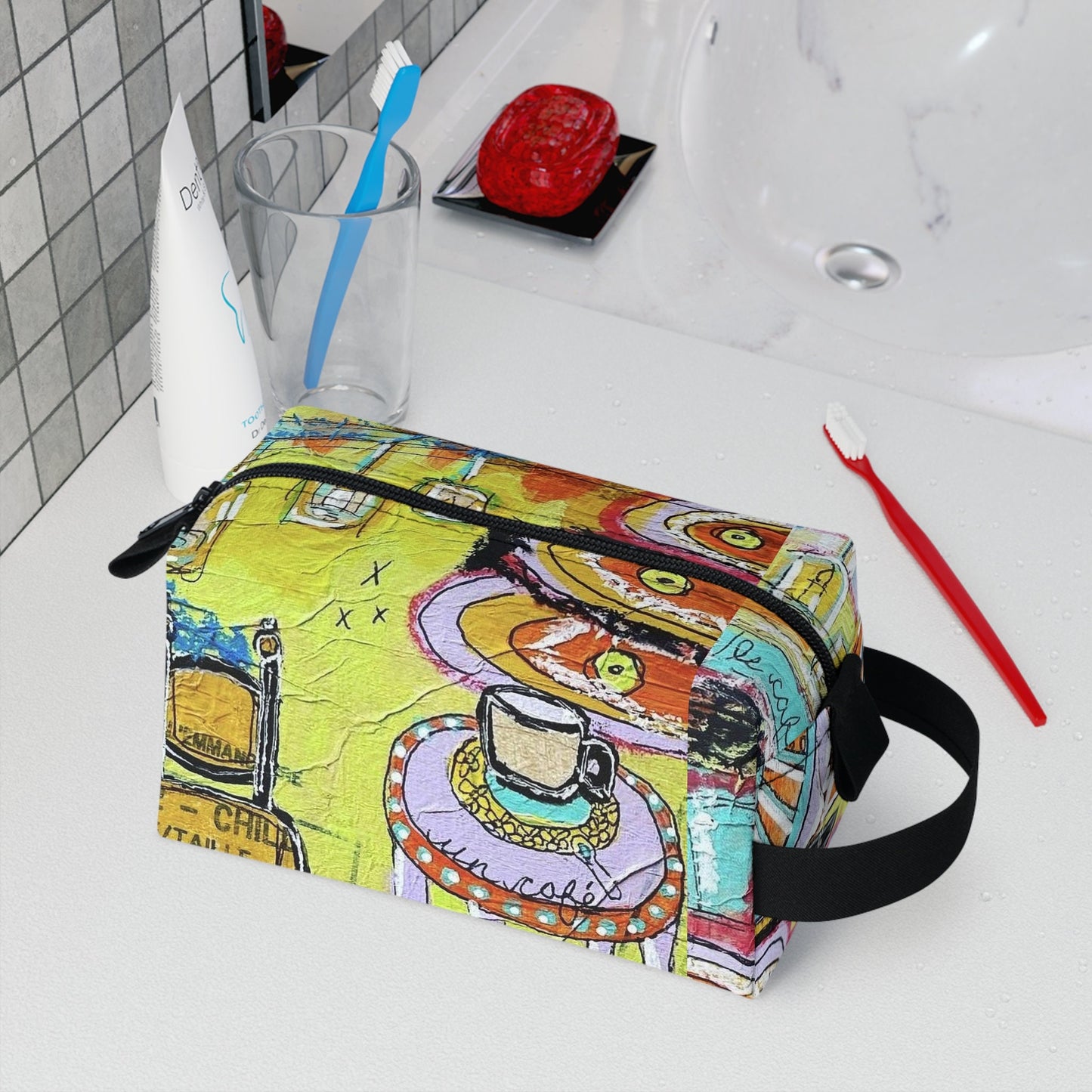French Cafe Design, France inspired, French Coffee House Art - Toiletry Bag