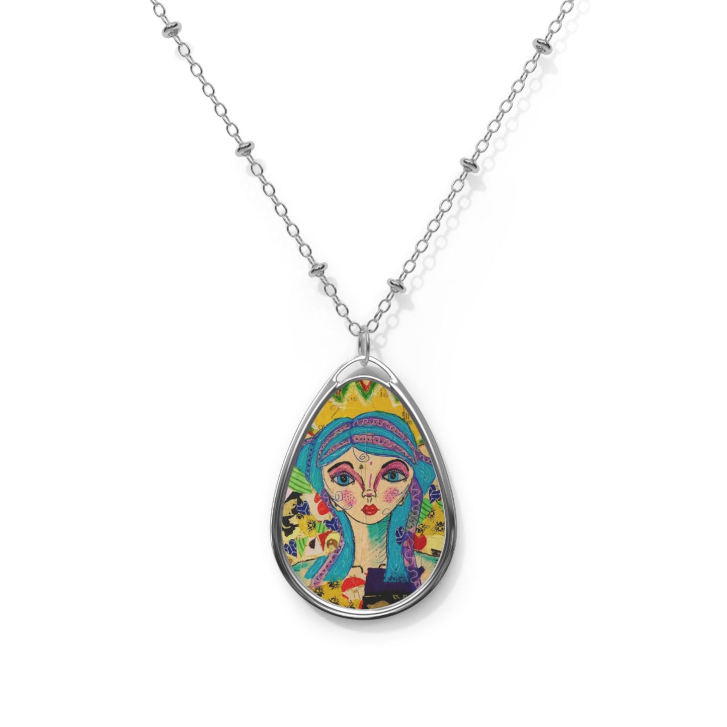 Necklace, Fairy Princess Mixed Media Art Pendant, Unique Jewelry Gift for Women, Oval Pendant Necklace, Fantasy Necklace, Princess Jewelry,