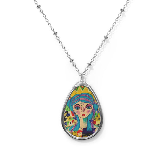 Necklace, Fairy Princess Mixed Media Art Pendant, Unique Jewelry Gift for Women, Oval Pendant Necklace, Fantasy Necklace, Princess Jewelry,