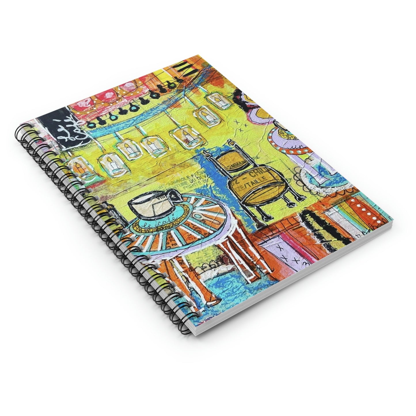 French Cafe Art, Coffee House Art - Spiral Notebook - Ruled Line