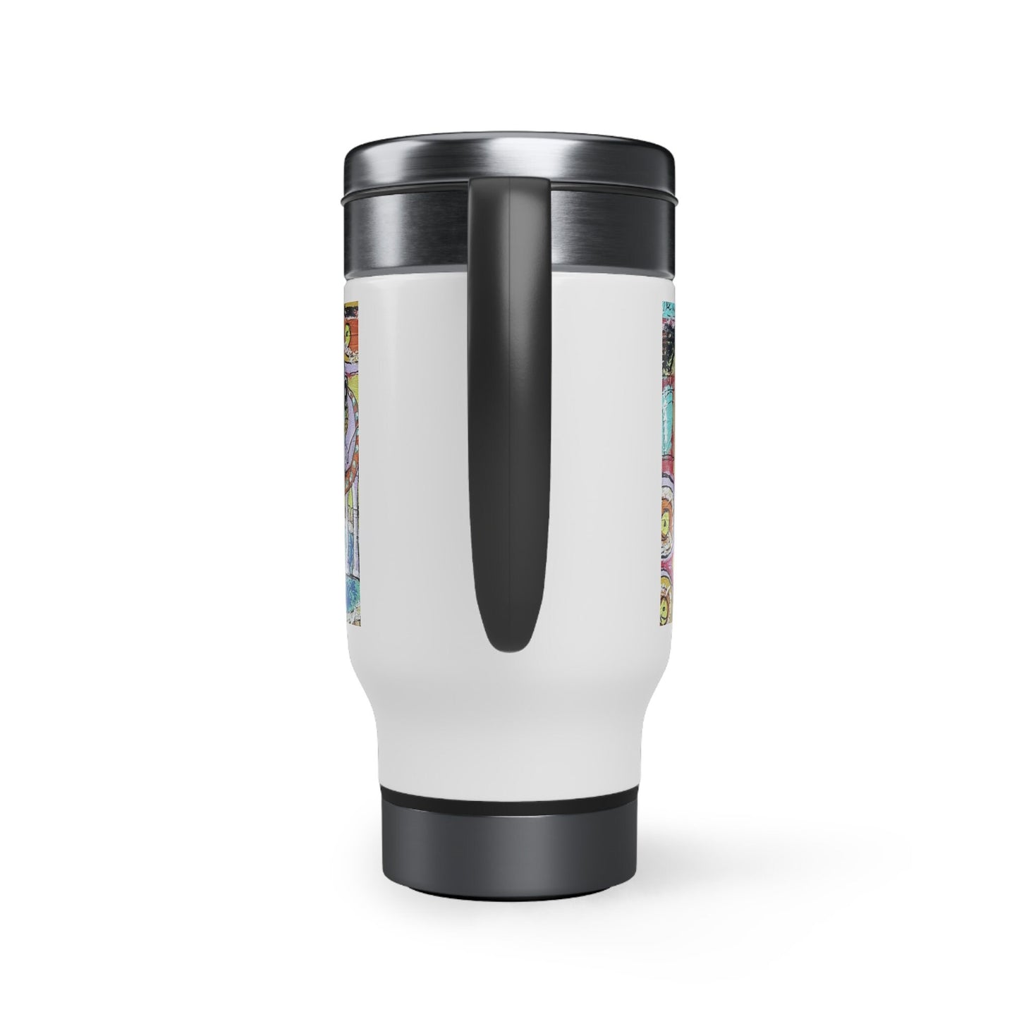French Cafe Design, France inspired, Coffee House Art - Stainless Steel Travel Mug with Handle, 14oz