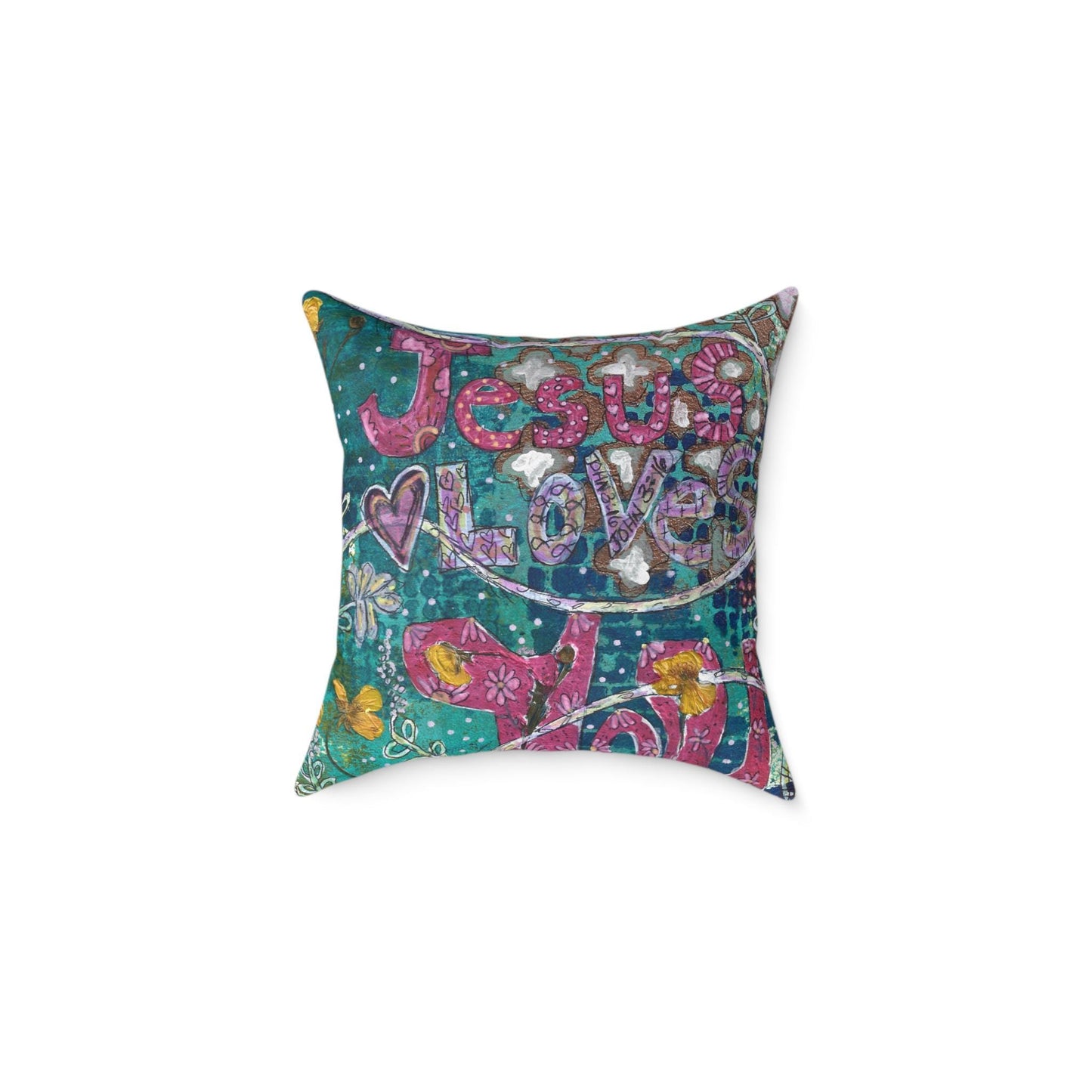 Pillow, Jesus Loves You, Christian Home Decor, Faith Decor, Christian Gifts, Square Poly Canvas Pillow