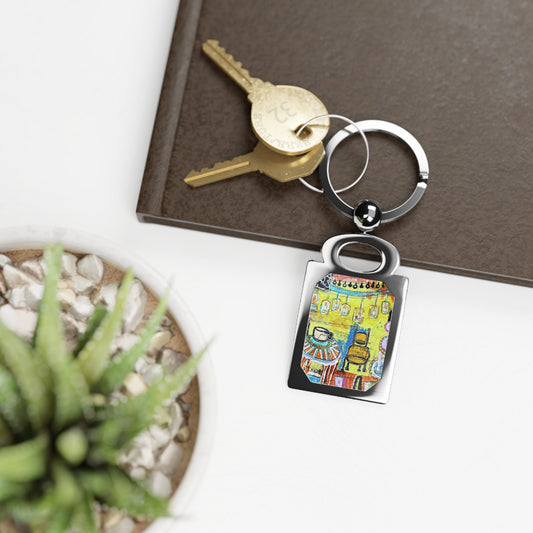 Keychain - French Cafe Design, France inspired, French Coffee House Art
