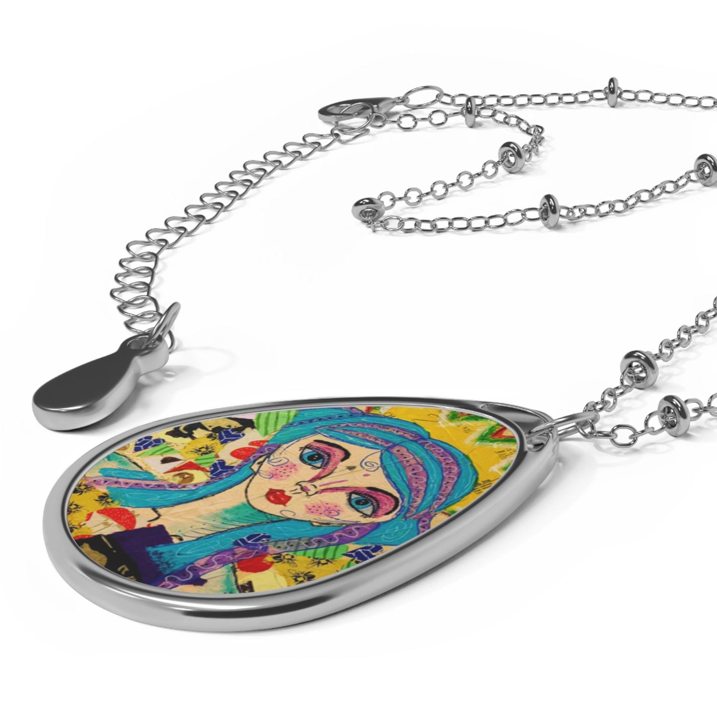 Necklace, Fairy Princess Mixed Media Art Pendant, Unique Jewelry Gift for Women, Oval Pendant Necklace, Fantasy Necklace, Princess Jewelry,