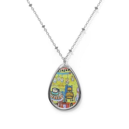 Necklace - Oval Charm - French Cafe Design, France inspired, Coffee Lovers, Tea Lovers