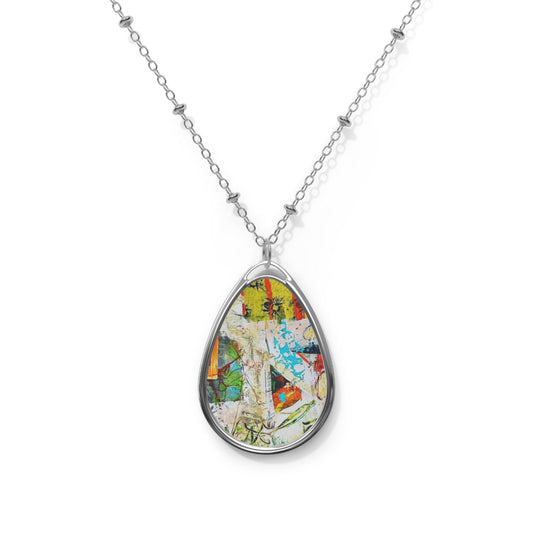 Boho Style Art Oval Necklace - Floral pendant, Unique Jewelry for Every Occasion, Gift for Her, Statement Accessory, Art-Inspired Piece