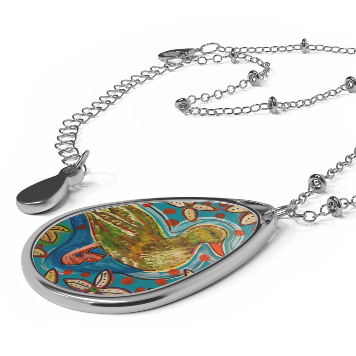 Oval Necklace Pendant with Duck Art for Duck and Animal Lovers, Wildlife Jewelry Gift, Nature Inspired Necklace, Animal Pendant, Bird Lover