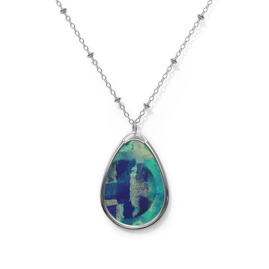 Elegant Blue Abstract Oval Necklace, Teardrop Pendant, Delicate Jewelry, Gift for Her, Minimalist Necklaces, Birthdays, Anniversaries
