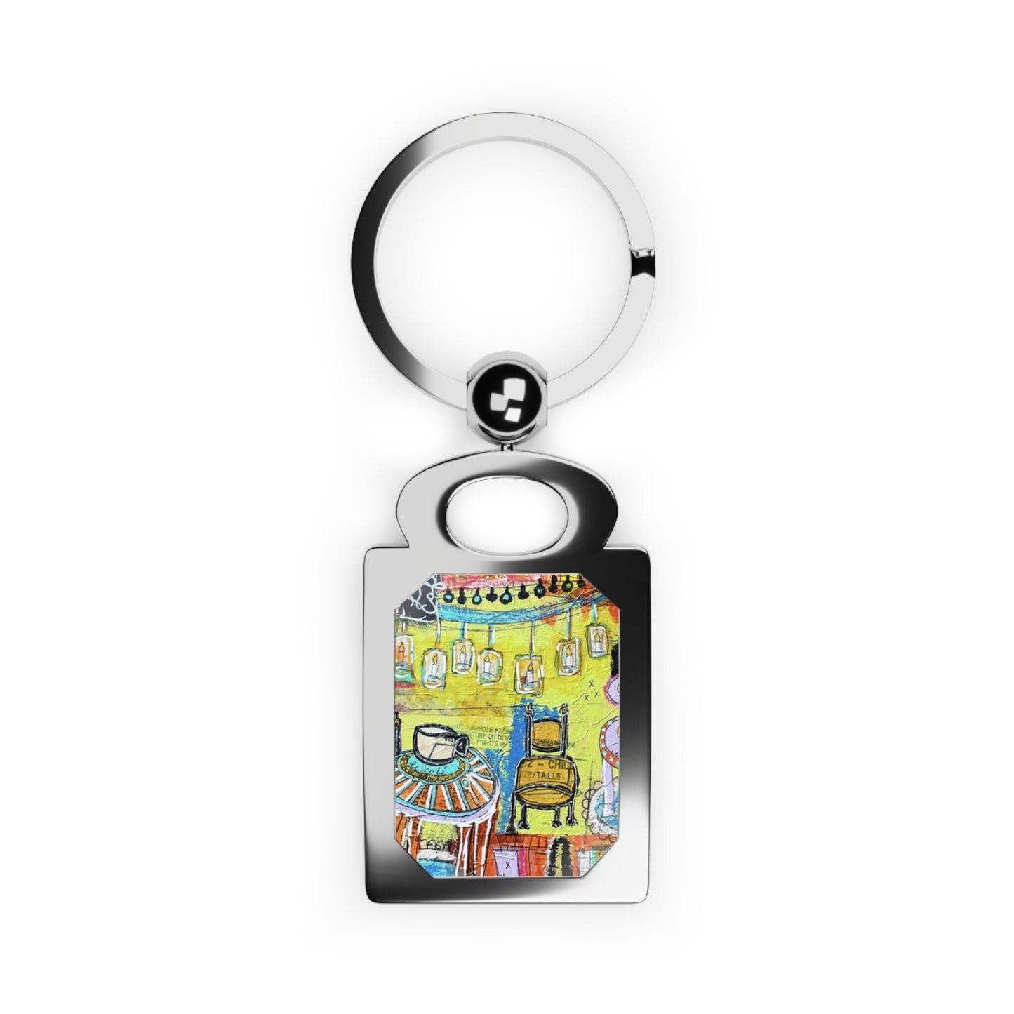 Keychain - French Cafe Design, France inspired, French Coffee House Art