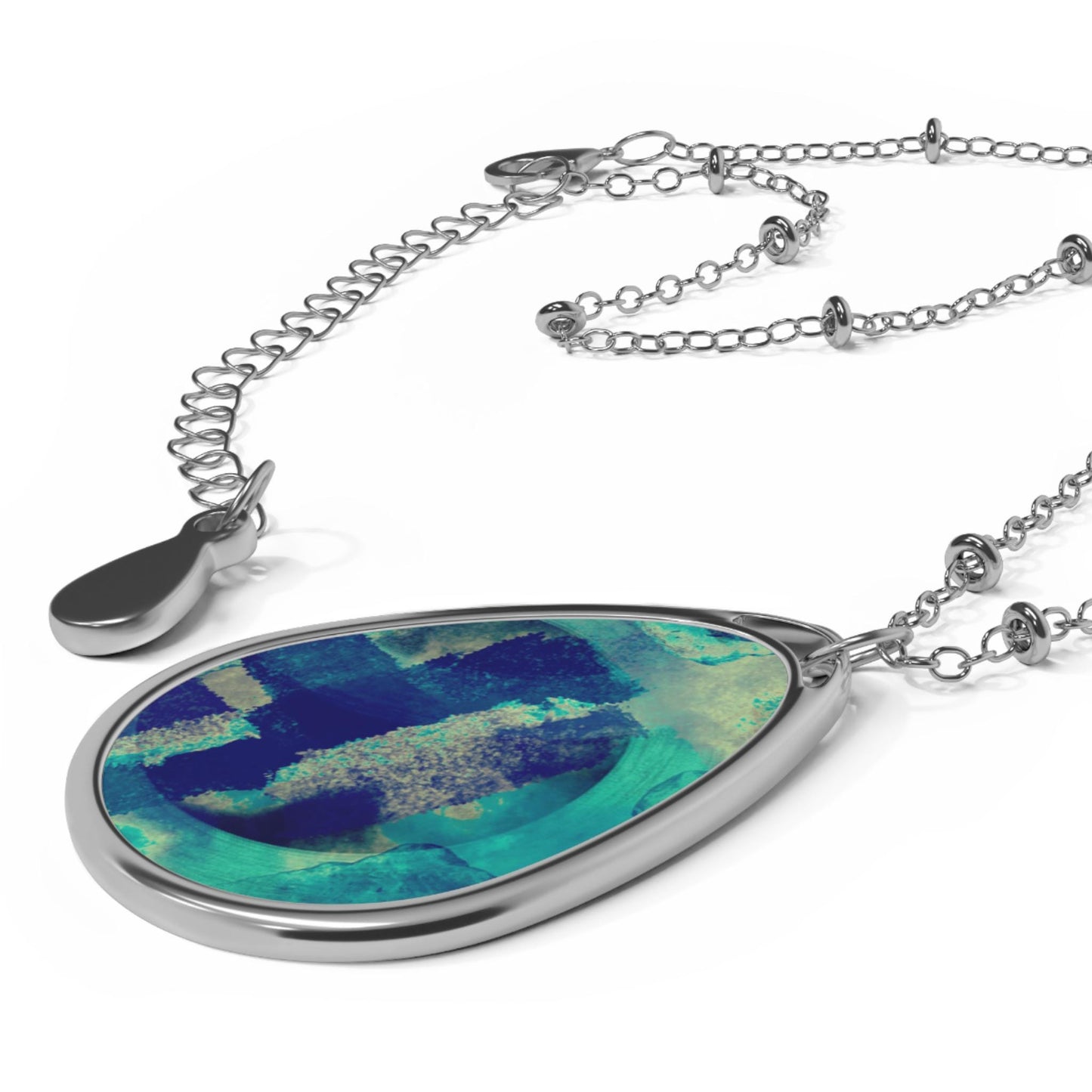 Elegant Blue Abstract Oval Necklace, Teardrop Pendant, Delicate Jewelry, Gift for Her, Minimalist Necklaces, Birthdays, Anniversaries