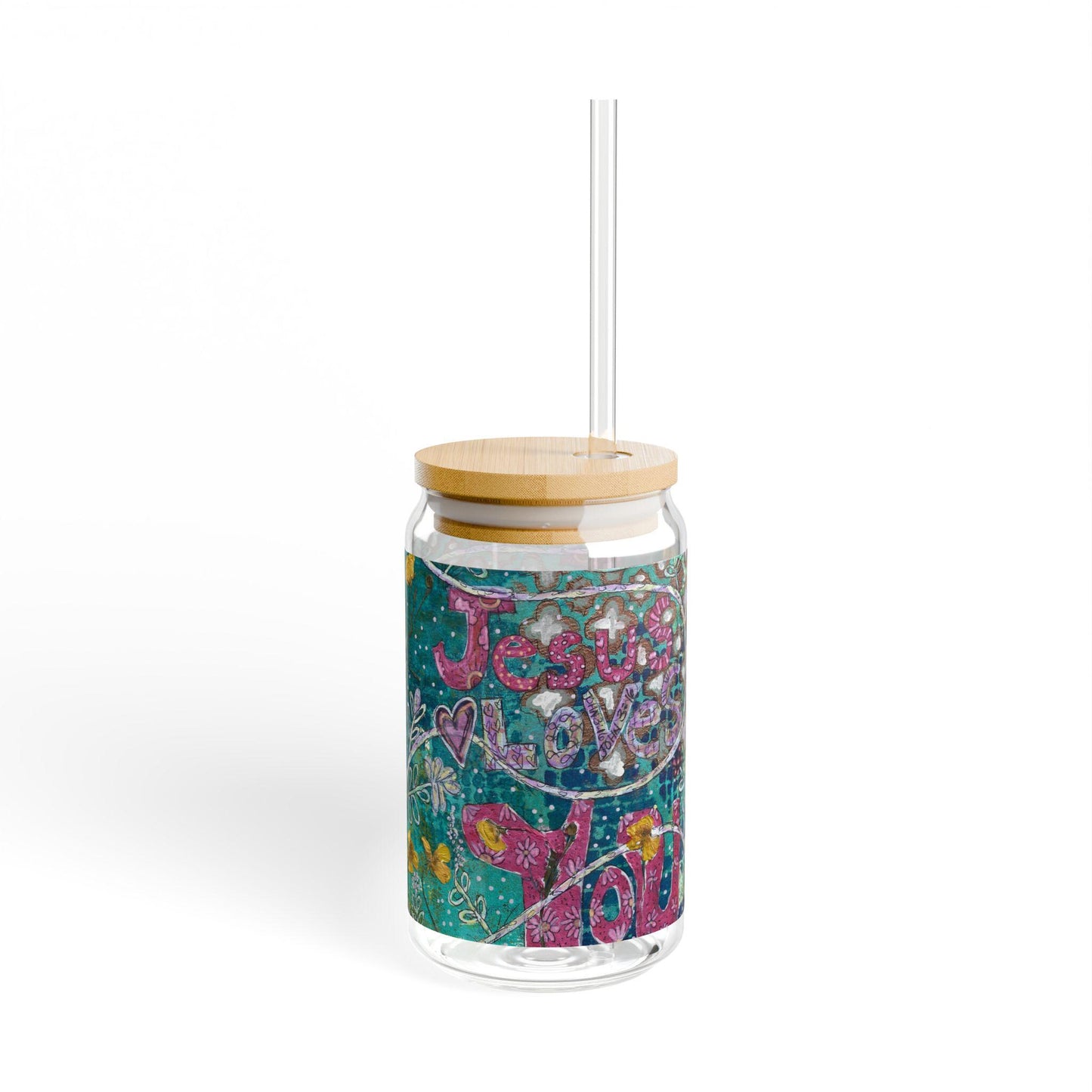 Jesus Loves You Sipper Glass, Christian Faith 16oz Tumbler, Inspirational Message, Religious Straw Cup, Christian Gift, Religious Drinkware,
