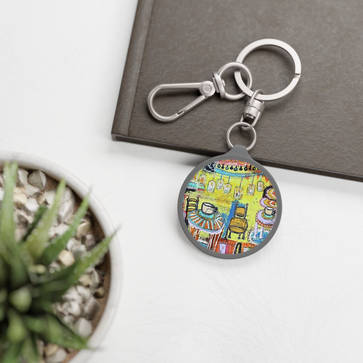 Keychain Tag - French Cafe Design, France inspired, coffee house art