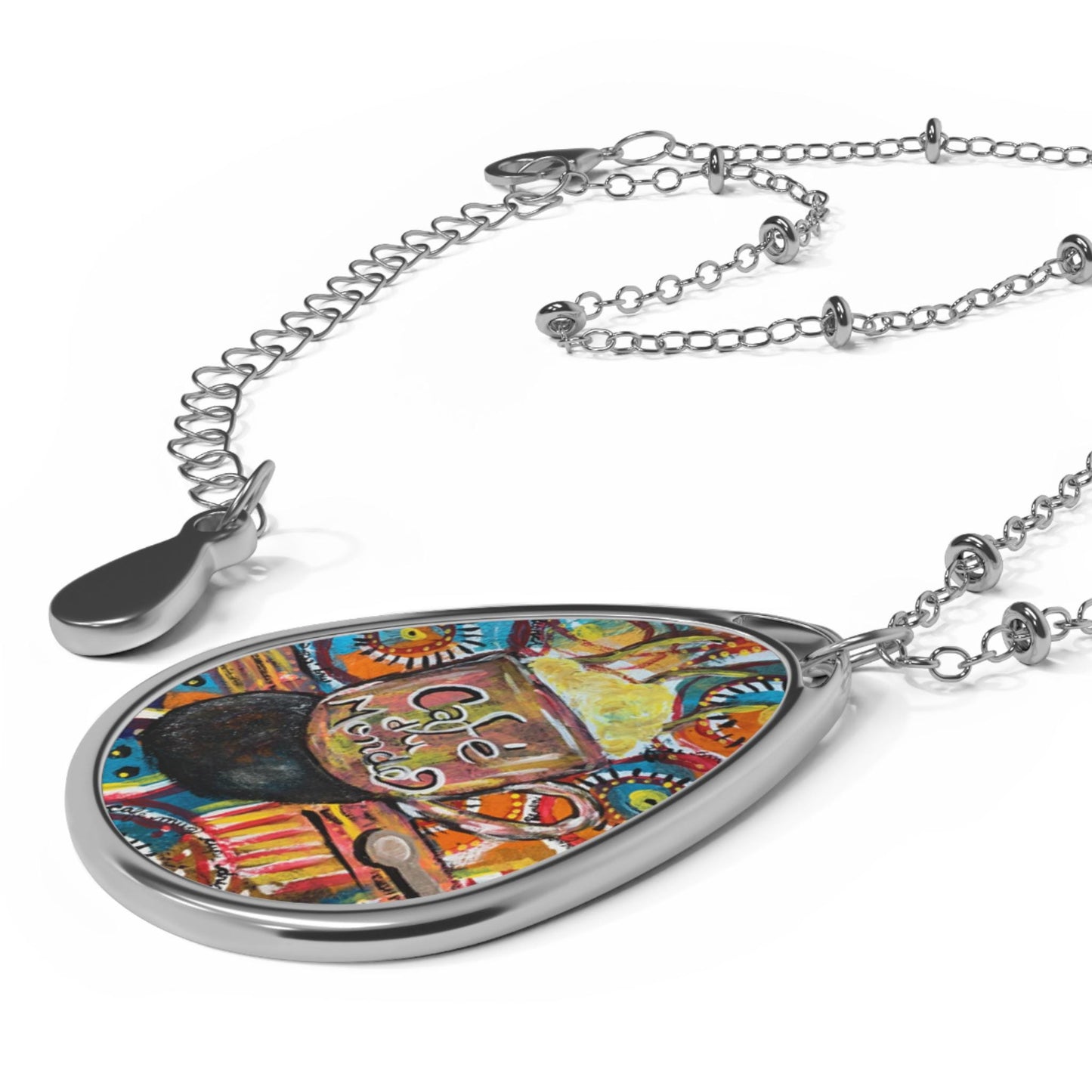 Artistic Coffee Oval Necklace, Unique Pendant Necklace, Coffee Lover Jewelry, Gift for Her, Boho Style Necklace