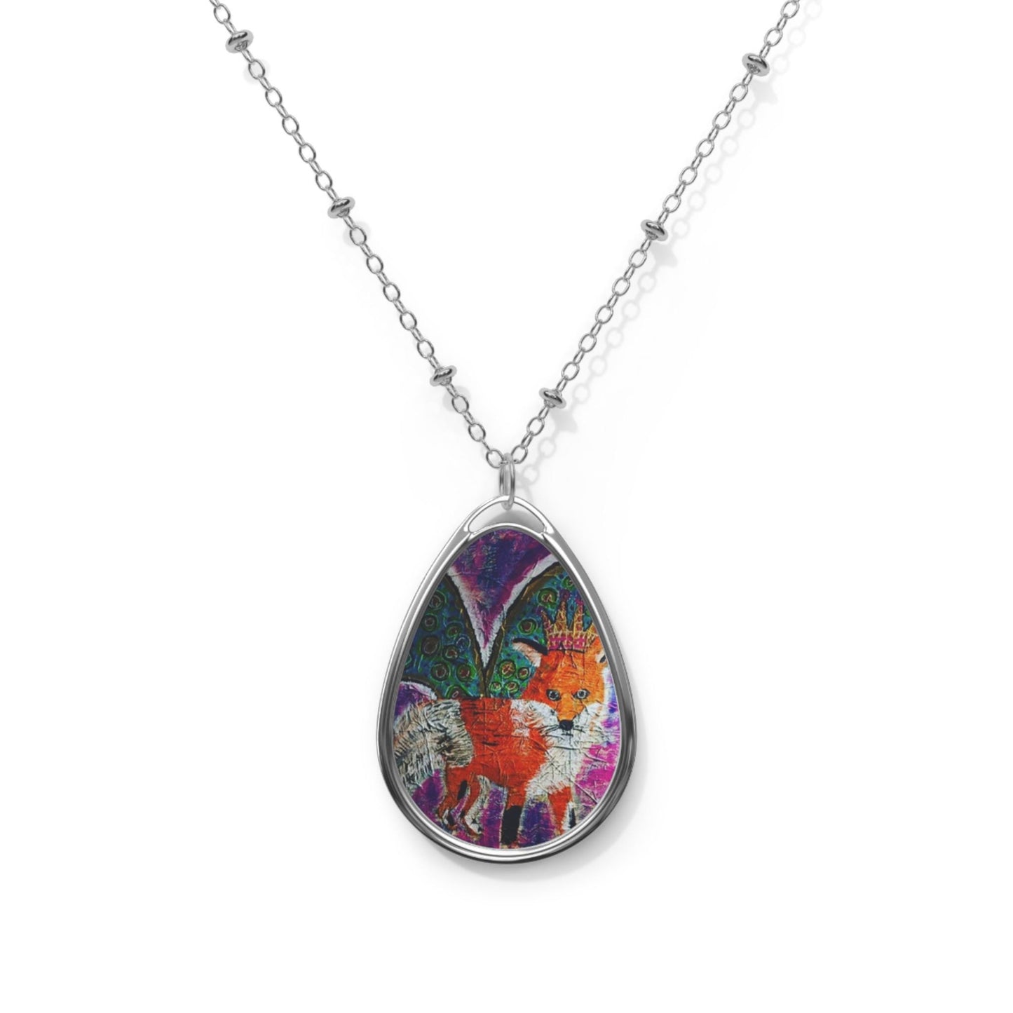 Pendant Necklace, Fox Jewelry, Animal Lover Gift, Wildlife Art, Crowned Winged Fox Necklace, Fox Themed Jewelry
