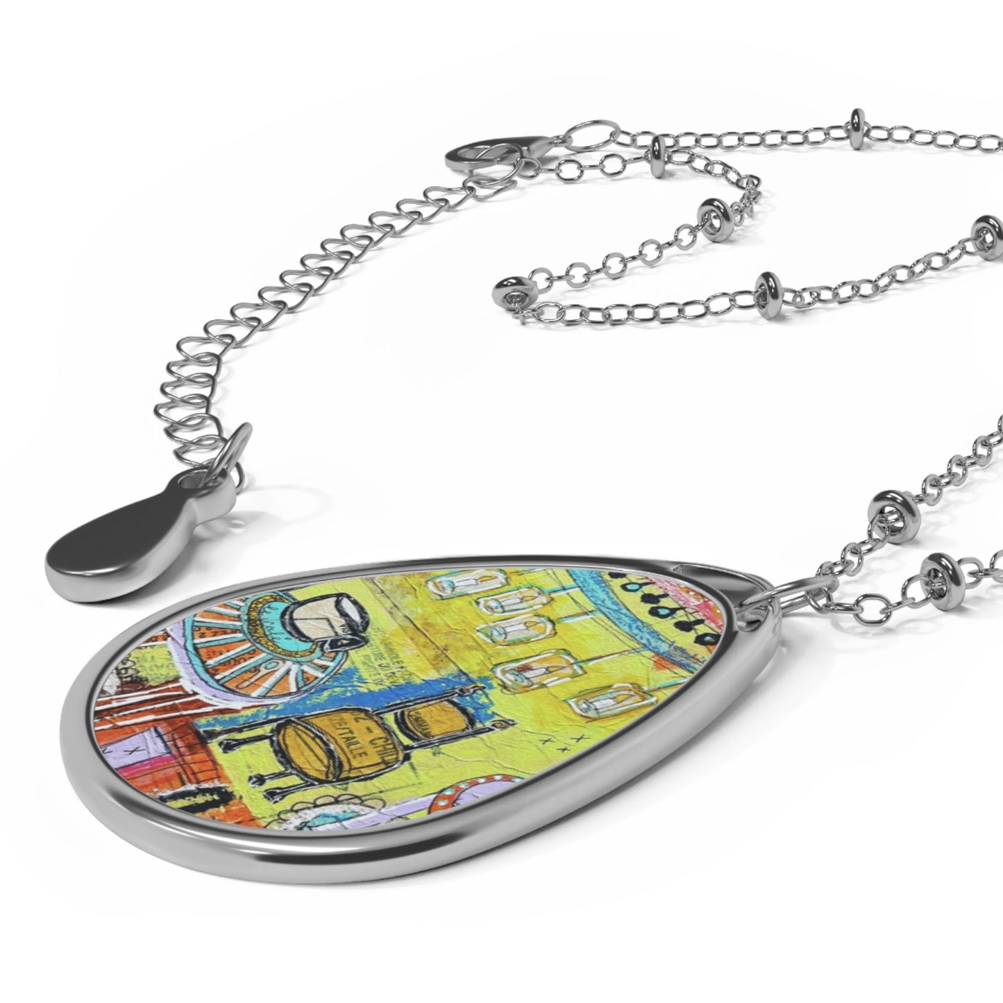 Necklace - Oval Charm - French Cafe Design, France inspired, Coffee Lovers, Tea Lovers