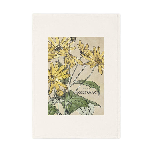 French Maison Cotton Tea Towel - Simple Flower Design Kitchen Towel, Dish Towel, Home Decor, Housewarming Gift, Hostess Gift