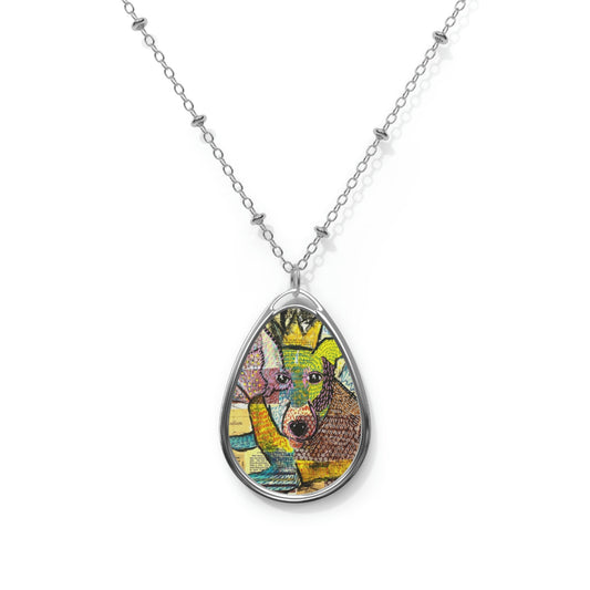 King K9, Dog Art, Crown Dog - Oval Necklace, Valentine's Day Gift
