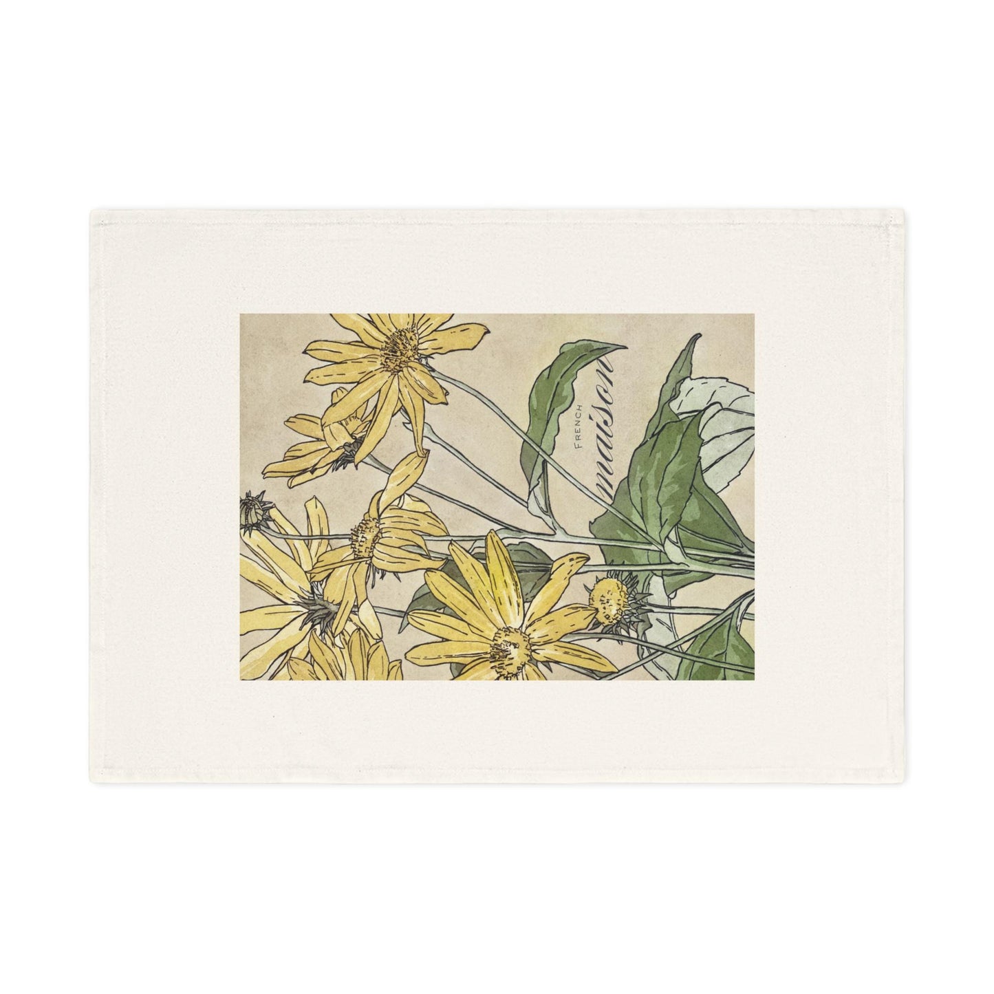 French Maison Cotton Tea Towel - Simple Flower Design Kitchen Towel, Dish Towel, Home Decor, Housewarming Gift, Hostess Gift