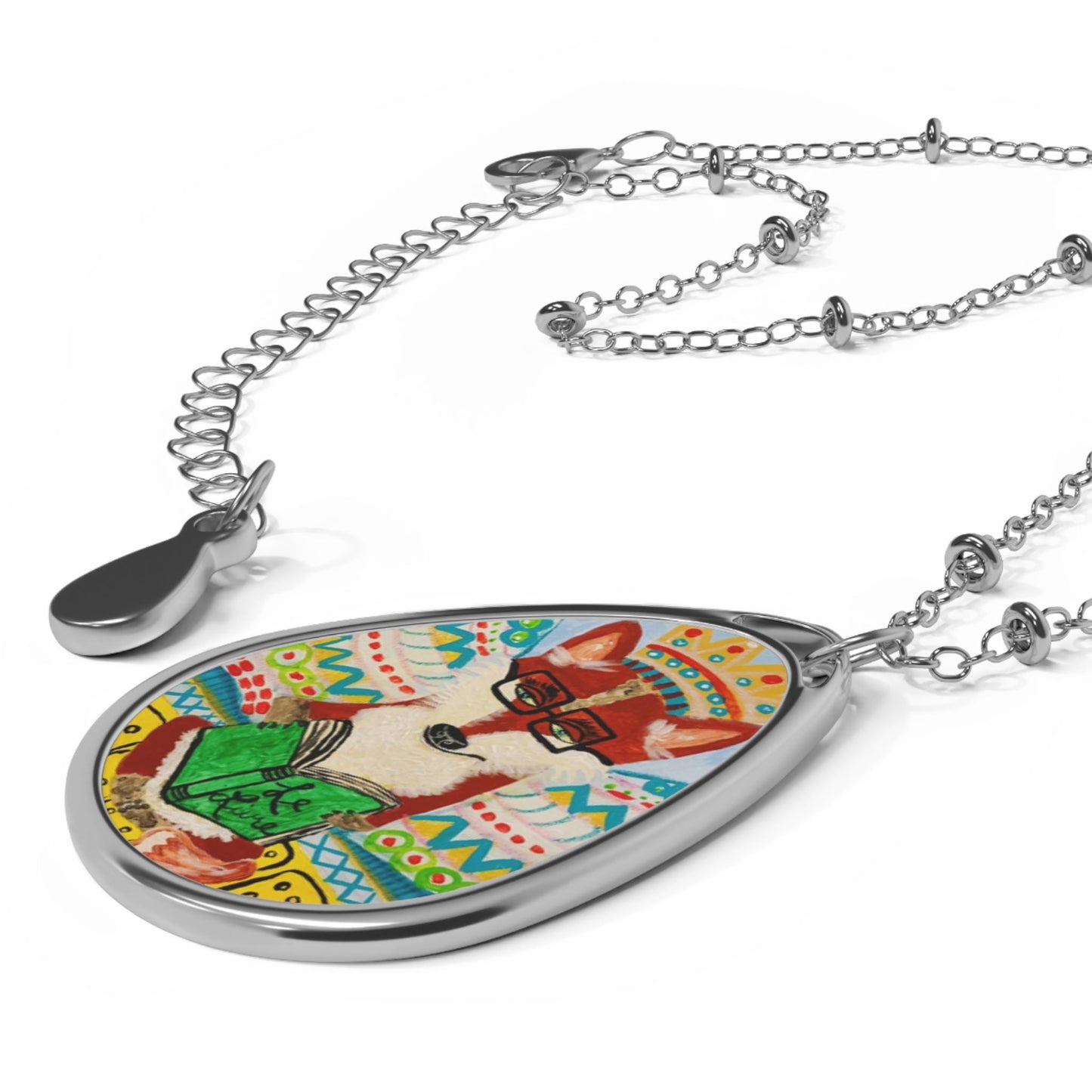 Necklace, Fox Reading a Book Pendant, Animal Lover Gift, Bookish Gifts, Art by Rachael Caskey