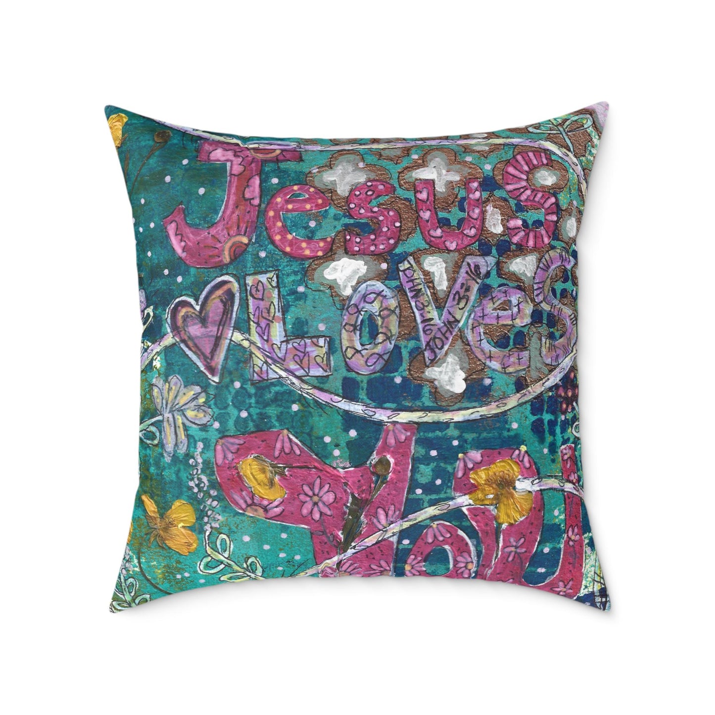 Pillow, Jesus Loves You, Christian Home Decor, Faith Decor, Christian Gifts, Square Poly Canvas Pillow